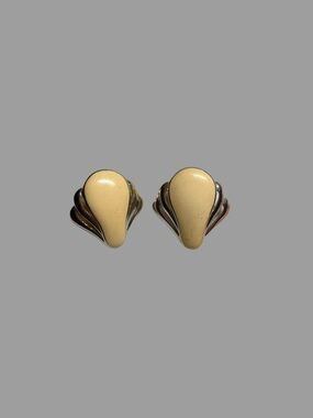 Monet Cream Teardrop Clip-On Earrings with Silver-Tone Shell Backing